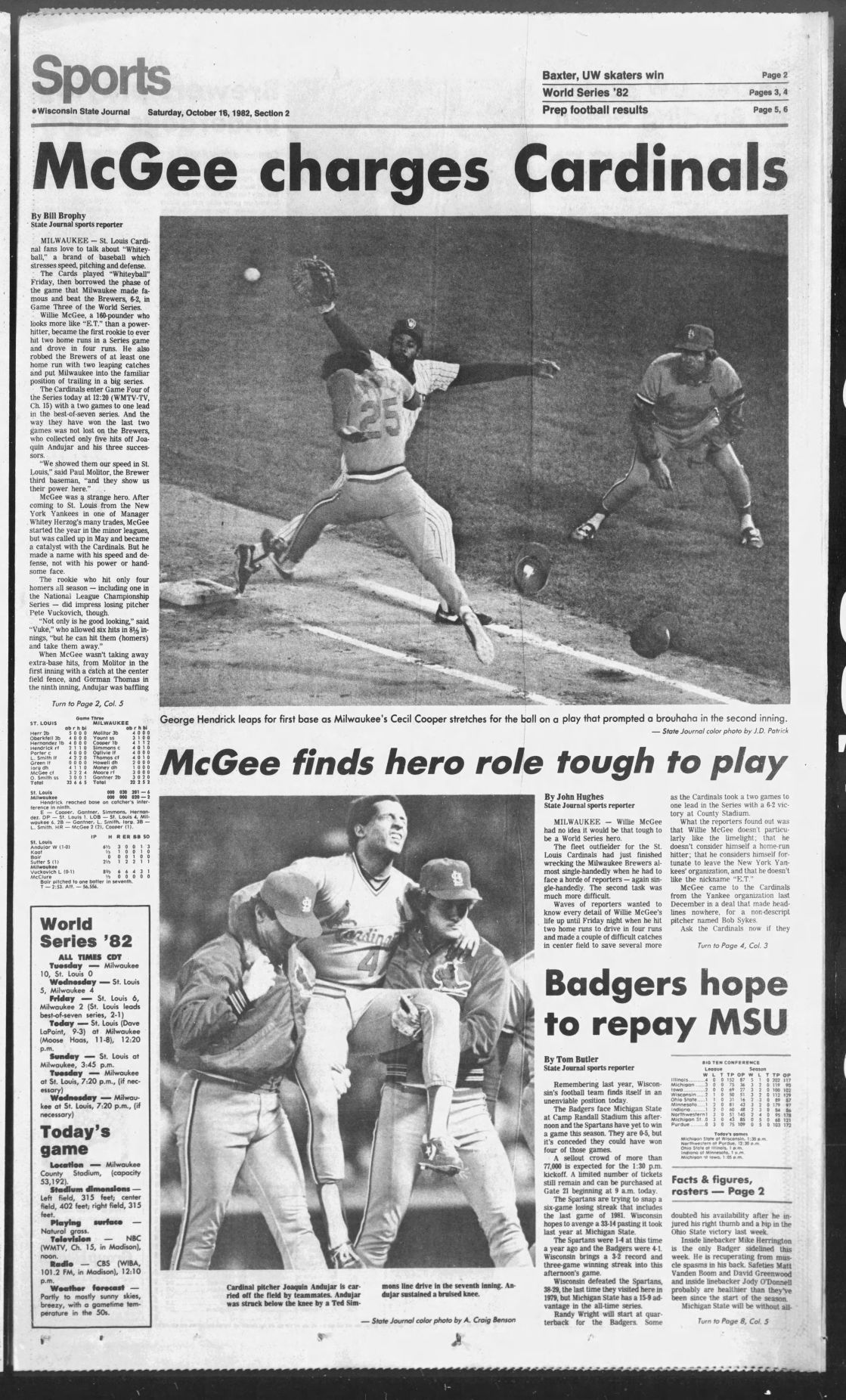 State Journal sports page, Oct. 16, 1982